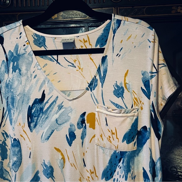 Soma Long Maxi Nightgown Yellow Print Size Large Side Slits - Picture 5 of 12